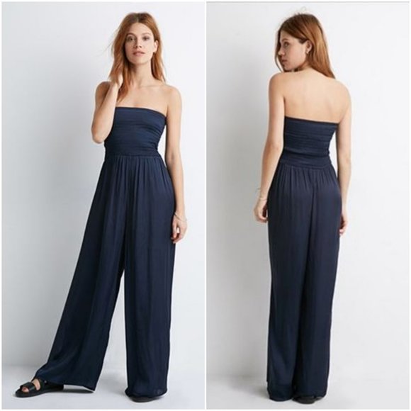 Forever 21 Dresses & Skirts - NWT F21 Smocked Wide Leg Jumpsuit Navy Blue